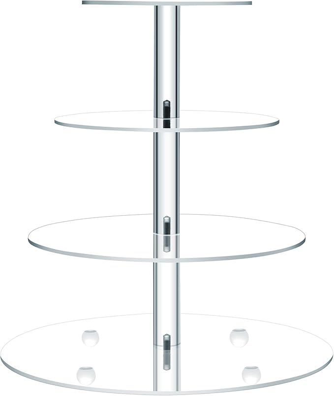 Clay Tonic 4 Tiered Acrylic Glass Premium Cupcake Holder-Cake Stand-Cupcake Stand-Dessert Stand-Tea Party Serving Platter (Round)