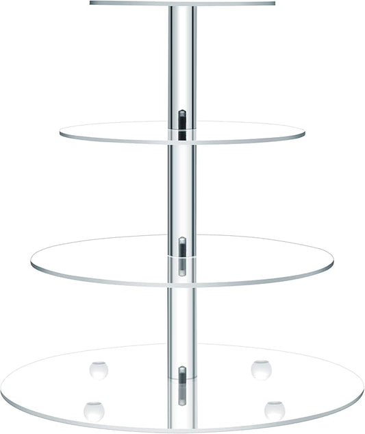 Clay Tonic 4 Tiered Acrylic Glass Premium Cupcake Holder-Cake Stand-Cupcake Stand-Dessert Stand-Tea Party Serving Platter (Round)