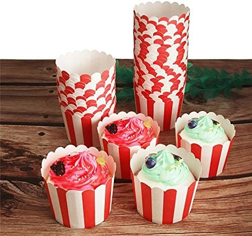 50-Pack Muffin Cups Baking Paper Cup Cupcake Muffins Liners Red and White Stripes Baking Cups, Bottom Dia 2.3 Inch