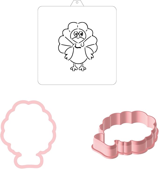 Cookie Cutter and Stencil Set Bundle Kit PYO Cookies Paint Your Own Diy Bakery Fondant Sugar Happy Birthday Wedding Baby Candle Kids Painting Coloring Pages Comb (Turkey PYO)