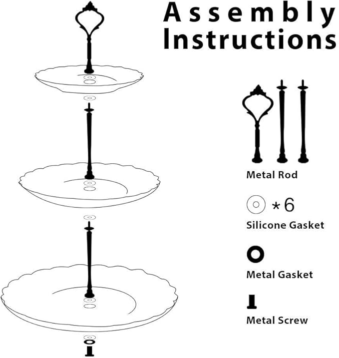 Klikel 3 Tiered Serving Stand -Silver Serving Tray for Parties - Round Platter for Cupcakes Fruits Dessert or Tea - Cake Pop Stand and Buffet Server