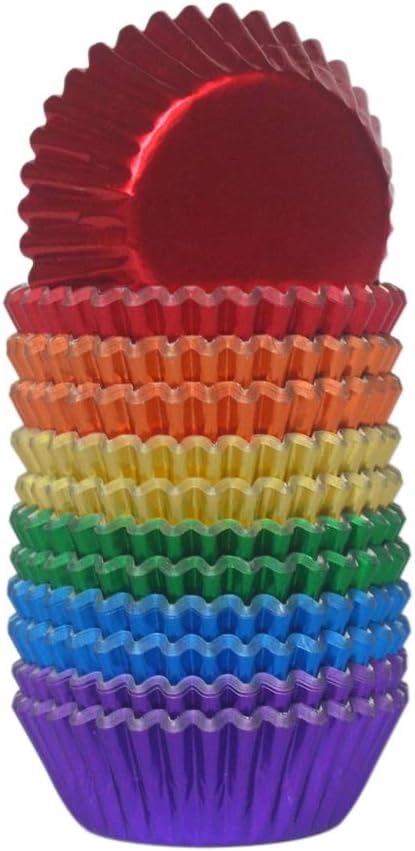 Bright Rainbow Foil Cupcake Liners Mini Baking Cups for Party, 240-Count