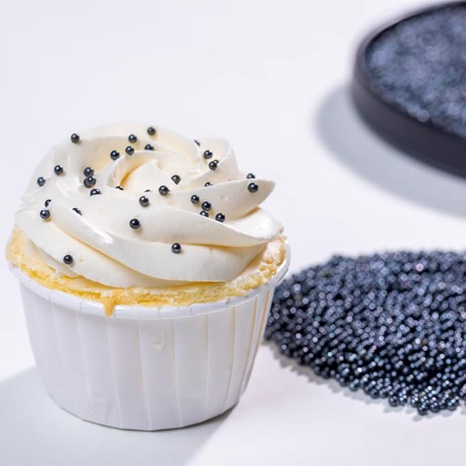 Black Sprinkles Edible Pearl 2mm 130g 4.6OZ Christmas Cake sprinkles,Cookie Sprinkles,Baking Sugar Pearl, Edible Candy Pearls for Cake Cupcake Decorationg 2mm (black)