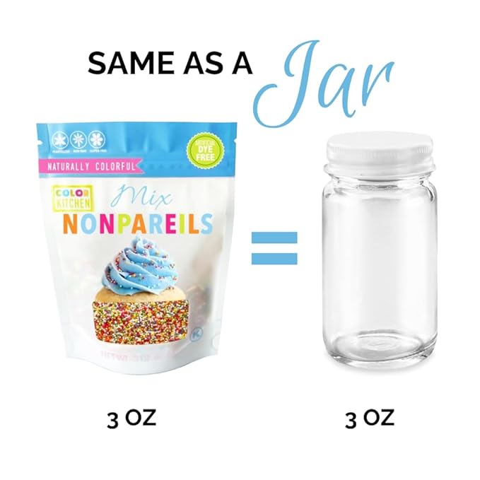 Color Kitchen Nonpareil Confetti Sprinkles Natural Ingredients Baking Cake Decorations, Ice Cream, Cookie, Artificial Dye-free, Plant-Based Colors, Gluten-Free, Non-GMO, No Hydrogenated Oils, Soy-Free, Kosher, 3 OZ (Pack of 6)