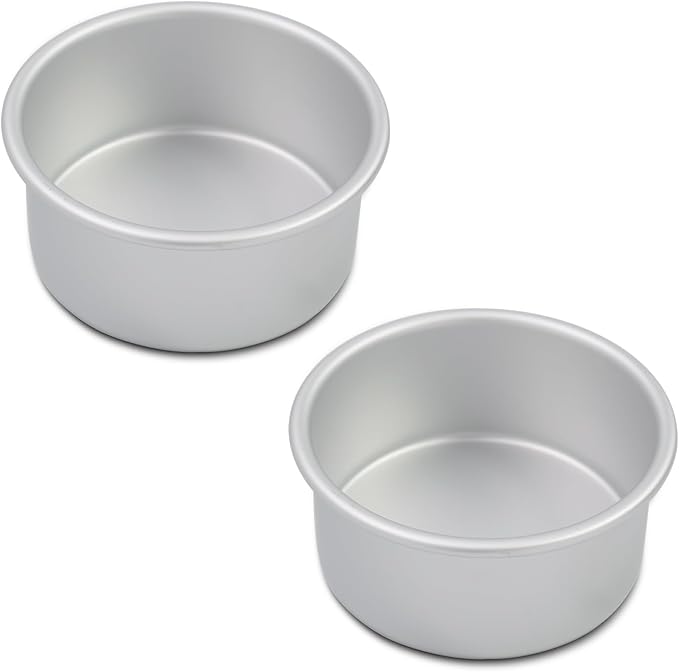 Aluminum smash cake 6×3 inch round Cake Pans Set of 2,anodized aluminum cake pans,layer cake pan, baking pan For birthday cake, party Silver (6×3 round Cake Pan,Set of 2)