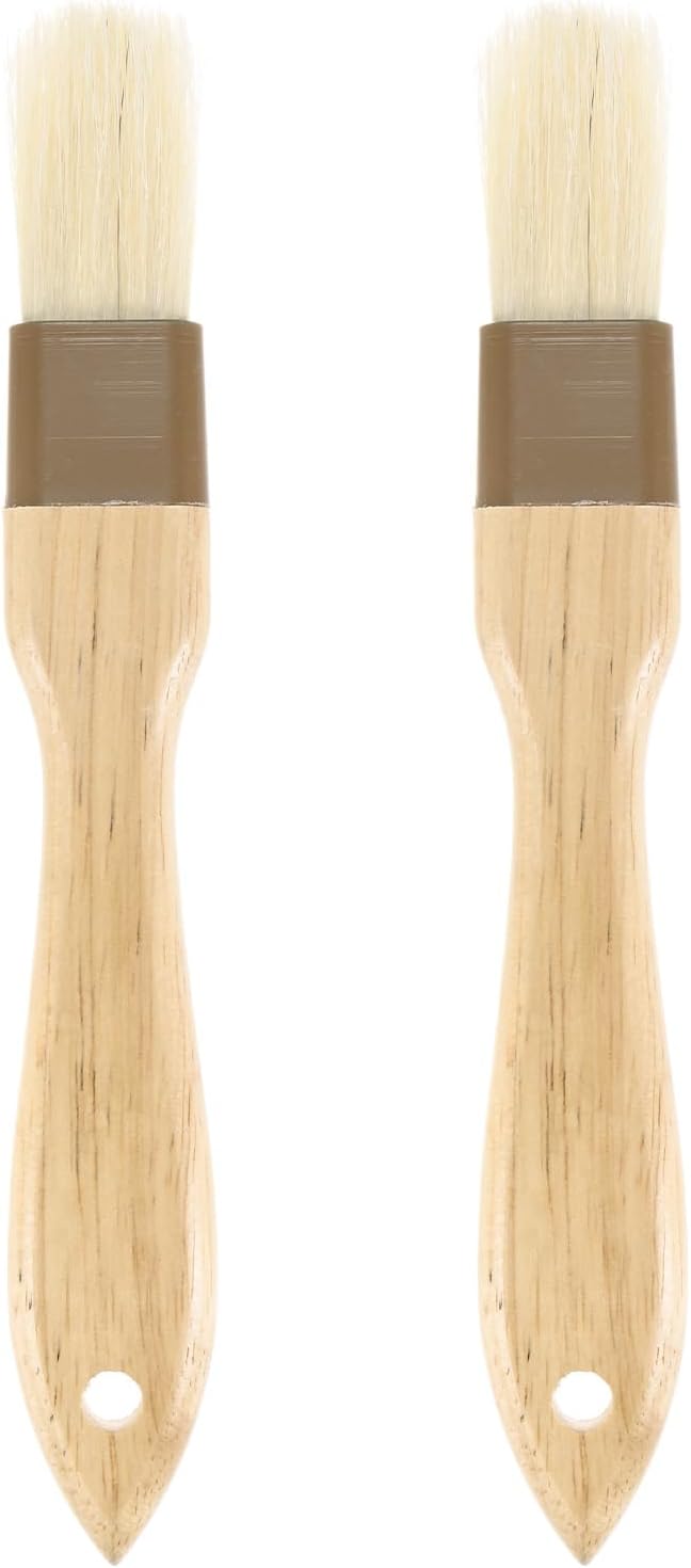 2-Pack Pastry Brush, Wooden Handle Natural Bristle Basting BBQ Oil Brush for Cooking/Barbecue/Kitchen [1"]