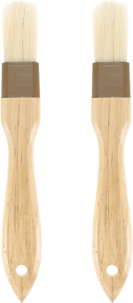 2-Pack Pastry Brush, Wooden Handle Natural Bristle Basting BBQ Oil Brush for Cooking/Barbecue/Kitchen [1"]
