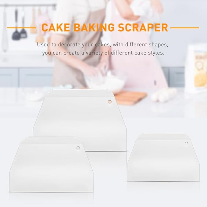 BESTonZON 3PCS Silicone Cake Scraper Set, Dough Scraper Bench Scraper, Plastic Flexible Bowl Scraper, Cake Smoother Cutters Kitchen Cutter Decorating Tools Sculpting & Modeling Tools (S, L)