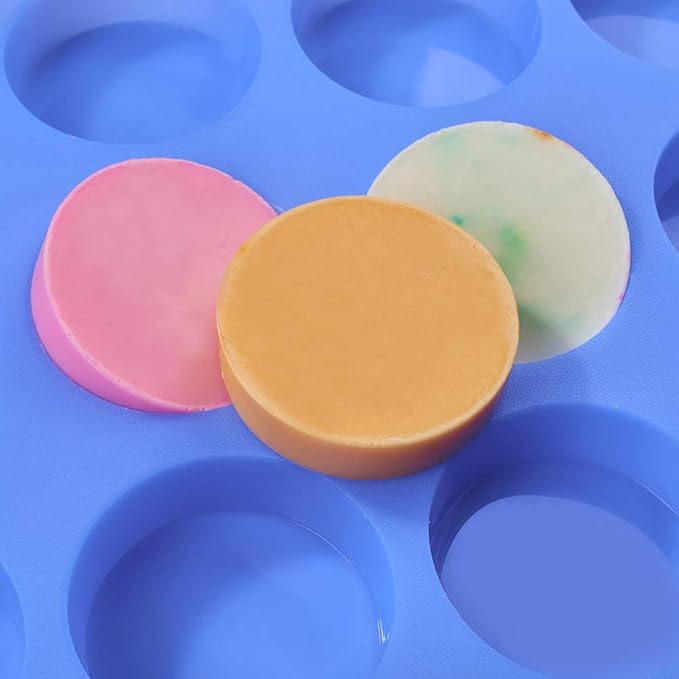 Big Round Silicone Soap Mold - 4oz, 3'' Round, Thick Individual Loofah Soap Molds with Uniform Big Size and Ease of Use - 14" x 11"