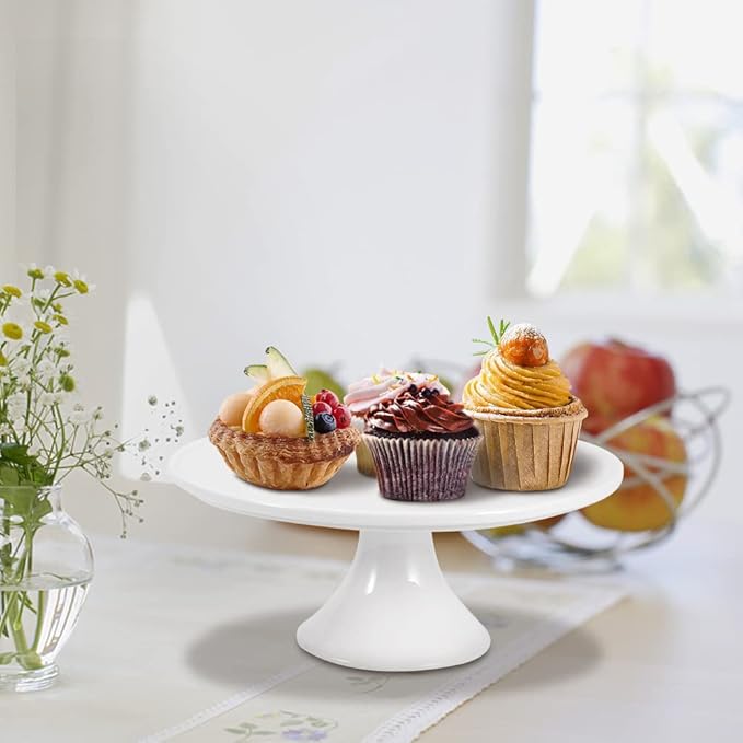 9-Inch Round White Porcelain Cake Stand - Show Off Your Desserts, Celebrate in Style, Perfect for Holiday Gatherings, Weddings & Parties