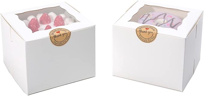 Cookie Boxes with Window 5x5x3.5 Inch[50 Pack] Premium White Bakery Boxes,Mini Treat Box, Pastry Box for Mini Bundt Cake and Individual Cheesecakes