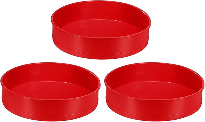 HARFINGTON 3 Pcs Round Cake Pans 10" Nonstick Quick Release Silicone Cake Mould Bakeware Tools for Baking Cupcakes Bread Pizza, Red