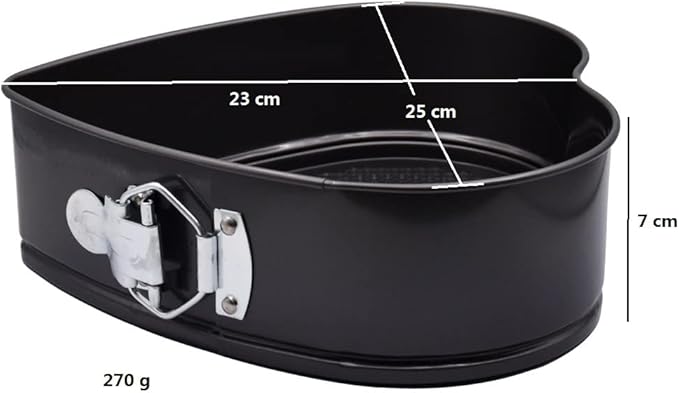 1 Piece Heart Springform Pans, Non Stick, Bake Tin - Square & Round, PFOA free, Robust 1 mm Carbon Steel, 25 cm
