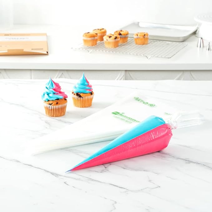 Restaurantware Pastry Tek 17.7 x 9.5 Inch Two-Color Icing Bags 100 Thick Multi-Color Piping Bags - Sustainable For Icing Frosting & Buttercream Clear Plastic Disposable Piping Bags For Cakes