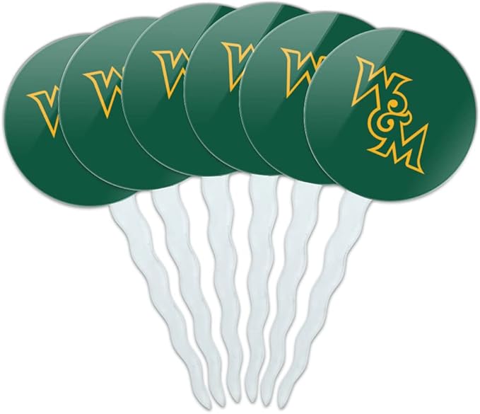 College of William & Mary Primary Logo Cupcake Picks Toppers Decoration Set of 6