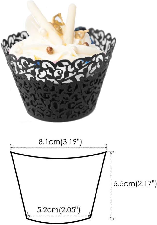 GOLF 100Pcs Cupcake Wrappers Artistic Bake Cake Paper Filigree Little Vine Lace Laser Cut Liner Baking Cup Wraps Muffin CaseTrays for Wedding Party Birthday Decoration (Black)