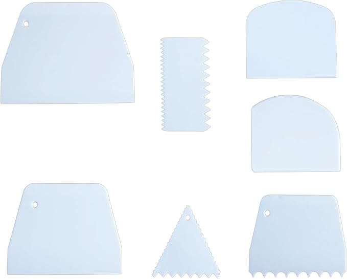 Dough & Bowl Scrapers Plastic Icing Smoothers Dough Cutters Bench Scrapers, Set of 7 Cake Scraper and Smoother Tools for Cake Decorating