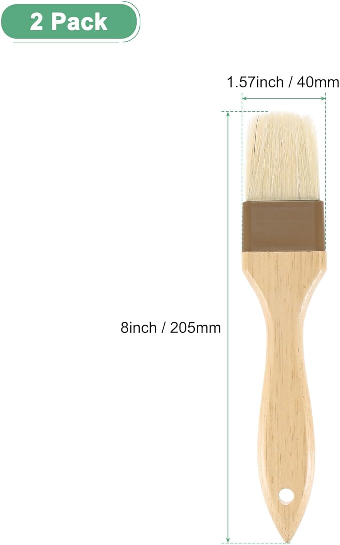 2-Pack Pastry Brush, Wooden Handle Natural Bristle Basting BBQ Oil Brush for Cooking/Barbecue/Kitchen [1.6"]