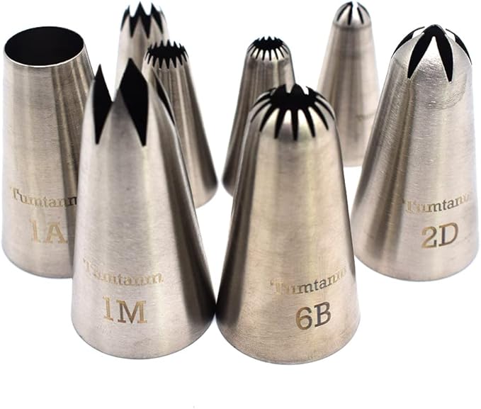 Open Star Piping Tip,8 Pack Stainless Steel Large piping nozzles Tip Set for Baking and Cakes