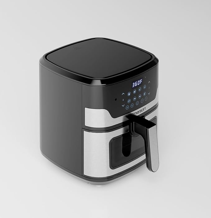 Emerson SmartVoice 5.3QT 6-in-1 Air Fryer, 1000+ Voice Control Commands, 100+ Recognized Food, No APP, No WIFI, No Setup, Nonstick Basket, Air Fry, Bake, Reheat, Dehydrate, 1500W