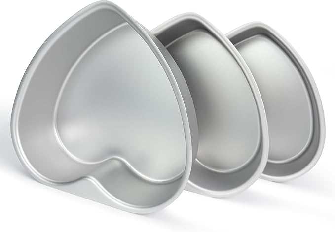 3 Pack 8 Inch Heart Shaped Cake Pans, Durable Anodized Aluminum Heart Cake Pans, Ideal for DIY, Birthdays & Weddings, Baking Pans Chiffon Cake Mold for Oven Baking (8" Fixed Bottom)