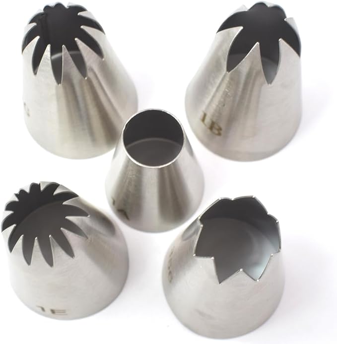 5 Pack Stainless Steel Seamless Piping Icing Tips 1G 1E 1B 356 1A, Large Piping Nozzle, Cake Decorating Tools for Cupcake Baker