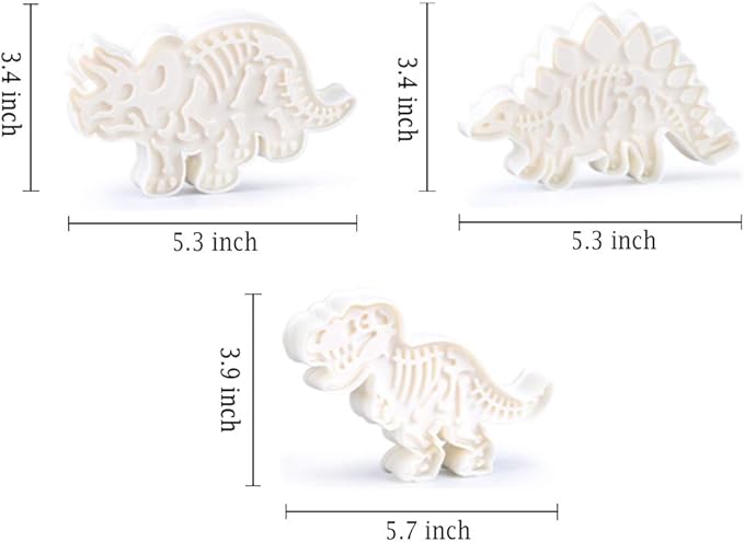 Jurassic Dinosaur Cookie Cutters and Skeleton Stampers T-Rex Stegosaurus Triceratops Fossil Cookie Cutters Set (Pack of 6)