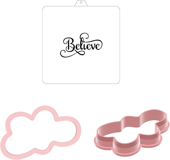 Cookie Cutter and Stencil Set Bundle Kit PYO Cookies Paint Your Own Diy Bakery Fondant Sugar Happy Birthday Wedding Baby Candle Kids Painting Coloring Pages Comb (Believe)
