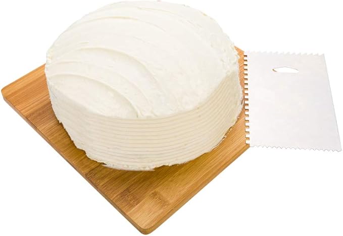 Restaurantware Pastry Tek 6 Inch x 3.8 Inch Cake Scraper 1 4-Pattern Cake Smoother - Straight Edges Hanging Hole Metal Icing Smoother For Decorating Or Sculpting Desserts