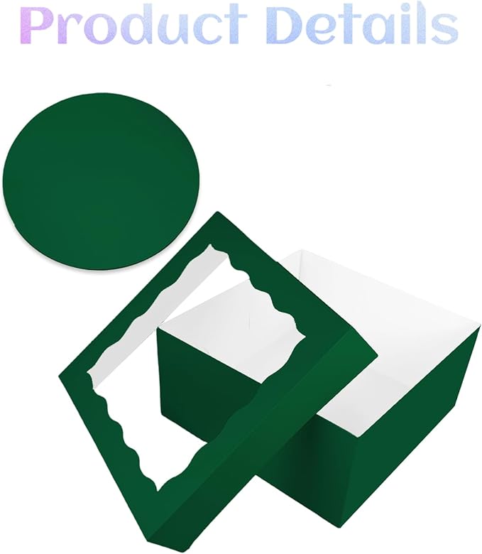 Bakepacker 36pcs 12x12x8 Inches Cake Boxes with Window 18-Packs Green Cake Boxes 12 Inch Bakery Boxes (18 Cake Boxes +18 Cake Boards Included)