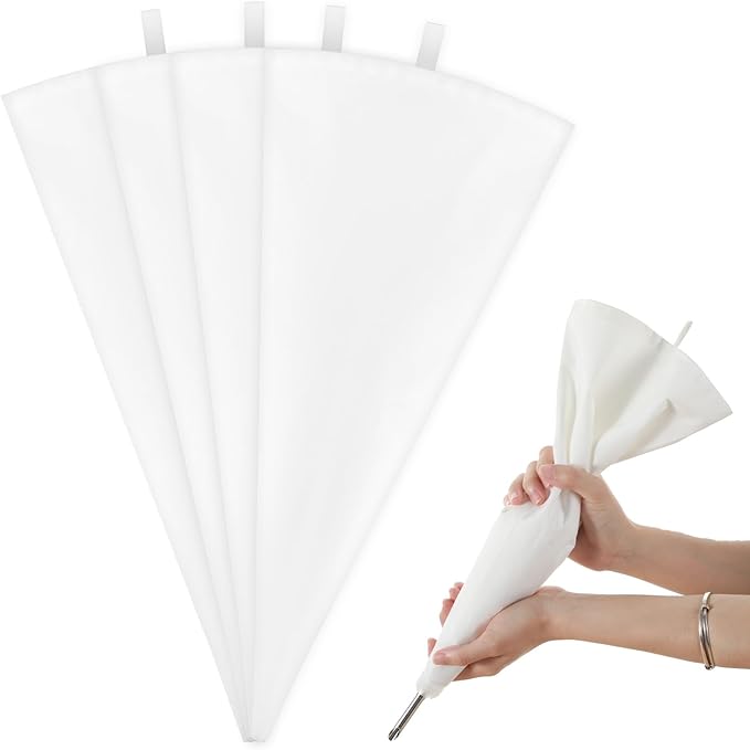 4 Pack Reusable Pastry Piping Bags 16" Cloth Pastry Bags Cake Decorating Bag White Hangable Decorating Bag for Frosting Baking Dessert