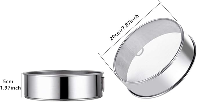 Falytemow Flour Sifter Round Flour Sieve Strainer with 40 Mesh Premium Rustproof Stainless Steel Fine Mesh for Baking 7.87 inch x 1.97 inch