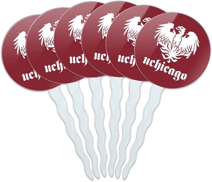 University of Chicago Primary Logo Cupcake Picks Toppers Decoration Set of 6