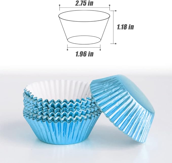 Cupcake Liners Light Blue,GOLF 100 Pack Standard Size Silver Foil Cupcake Liners Wrappers Metallic Baking Cups,Muffin Paper Cases