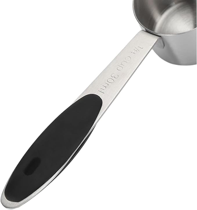 2pcs Stainless Steel Coffee Spoon with Black Silicone Handle Measuring Cup 1/8 Cup (2 Tbsp/30 ml/30 cc/1 oz)