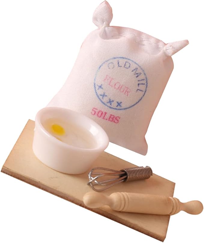 LUOZZY 10 Pcs Miniature Flour Bag Eggbeater Rolling Pin Cutting Board Model Photo Props DIY Baking Tools Toys