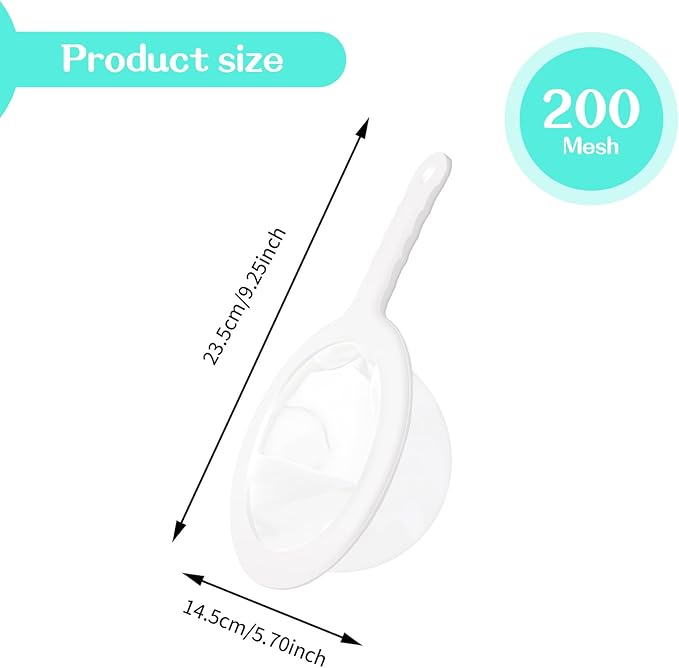 Ultra-Fine Nylon Mesh Strainers Food Yogurt Mesh Reusable Fine Sifter Sieve Plastic Colander with Handle Mini Brine Shrimp Separation Net for Filtering Juice Honey Kitchen Liquids (200Mesh)