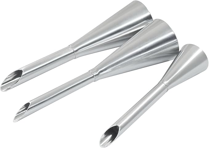 3 Pack Stainless Steel Piping Nozzle Tips with 50 Piping Bags, Long Cream Puff & Small Filling Nozzles for Cake/Pastry Decorating