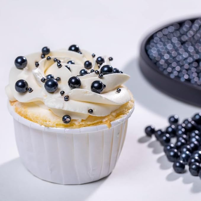 Black Sprinkles Edible Pearls Sprinkles,Cake Sprinkles130g 4.6OZ,Cookie Sprinkles,Sugar Pearl, Edible Candy Pearls for Cake Cupcake Decorationg (7mm-Black)