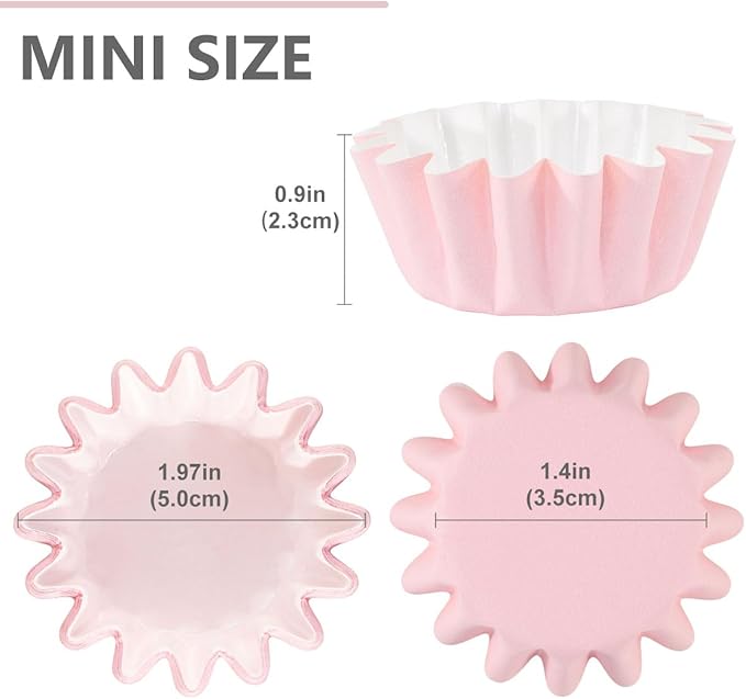 Caperci Grease-Resistant Pink Mini Cupcake Liners 200 Counts - Heavy Duty Paper Muffin Baking Cups, Odorless, No Muffin Pan Needed, Easily Peels (Pink)