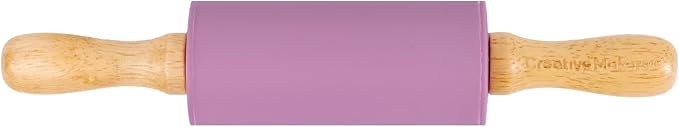 Small Rolling Pin for Kids, Non-Stick Silicone Surface with Wooden Handles for Play Dough and Baking Rolling Pin (Bright Purple)