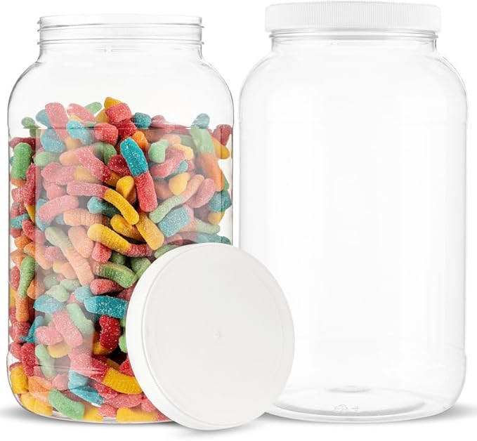 kitchentoolz 1 Gallon Plastic Jar with Airtight Lid – Wide Mouth Food Storage Container – Clear PET Canister – Made in USA