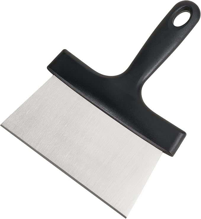 Grill Scraper 6.4 Inch Stainless Steel Griddle Scraper with Plastic Handle Versatile Food Scraper Tool for Flat Top Teppanyaki BBQ Blackstone Griddle Accessories