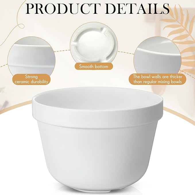 2 Pieces Ceramic 0.65 Qt Pudding Basins White 5.5 Inch Christmas Pudding Mold Bowls for Steaming Ovenproof Durable and Sturdy Porcelain Steamed Plum Puddings Bowl Basin, Easy to Clean