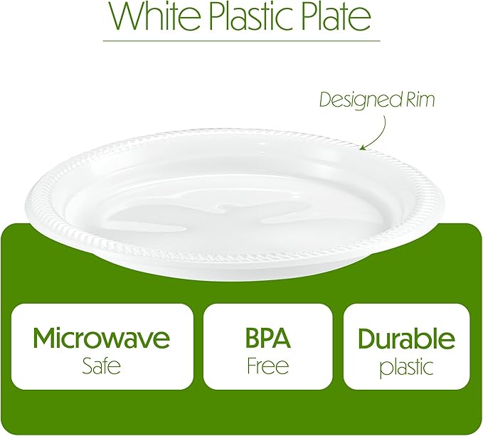 PLASTICPRO 100 PCS White Plastic Round 10" Inch Plastic Plates Premium Quality Light Weight Disposable Dishes Dinner Plates for Parties Weddings