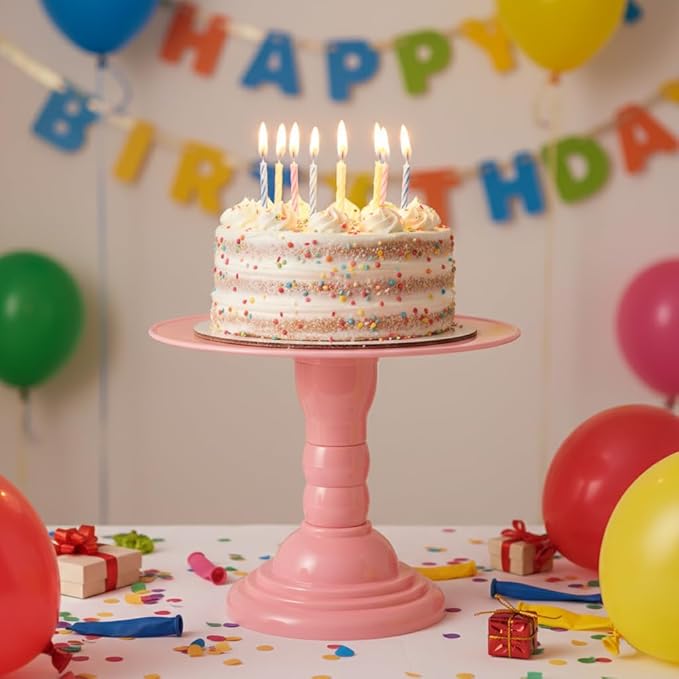 Mirandinha Store - Tall Plastic Round Baby Pink Cake Stand for Wedding, Birthday Party, Graduation, Celebration - Cupcake Stand, Cake Holder, Candy Display, Dessert Tray 4 Heights Adjustable