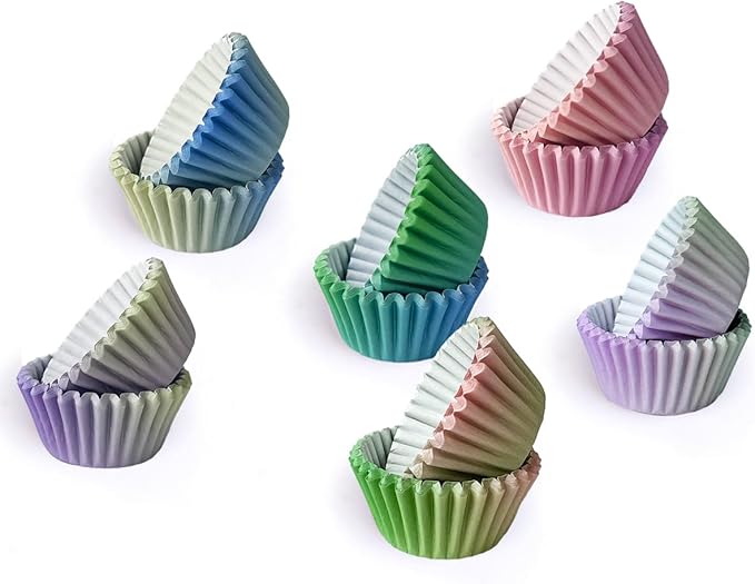 qiqee Mini Cupcake Liners Cupcake Cups 300-Count Food Grade Pink Purple Blue Gradient Design Cupcake Papers Baking Cups Cupcake Wrappers(Small Size)