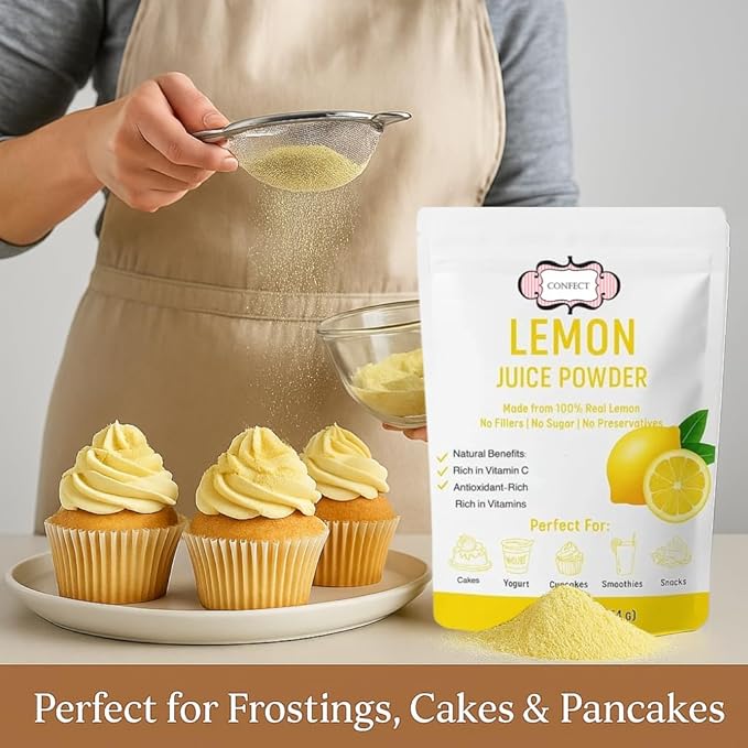 Confect Lemon Juice Powder | Pure & Natural Fruit Powder for Smoothies, Baking, Beverages, Juices, Tea & DIY Recipes | Vegan, Gluten-Free, No Added Sugar – 10 OZ