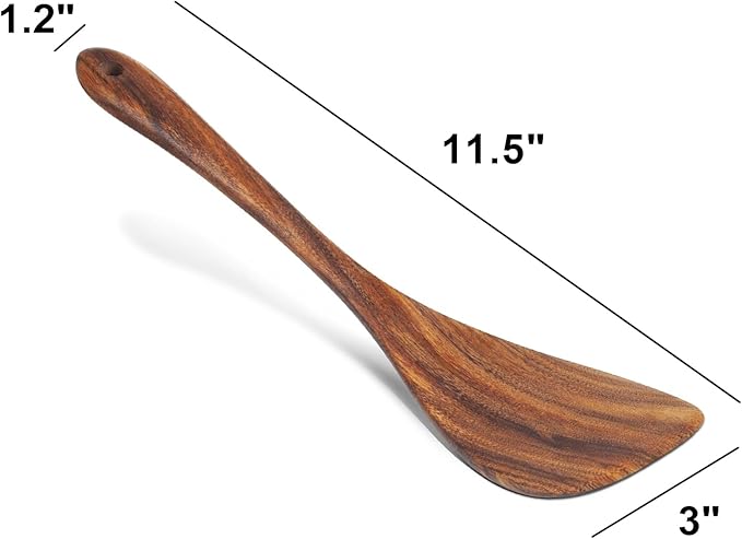 Wooden Spatula Nonstick Turner Acacia Wood, Left Long Handle Flat Frying Spatulas Handmade for Kitchen Gifts, Ideal Cookware Utensils for Cooking Eggs, Fish, Pancakes