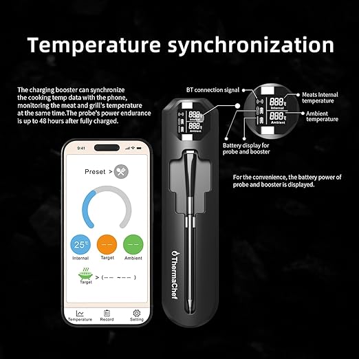 Smart Wireless Meat Thermometer | Kitchen Cooking Outdoor BBQ Grilling | 820FT Digital Bluetooth Thermometer